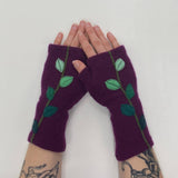 Fingerless Cashmere Gloves-Leaves: Grey / One Size Fits Most