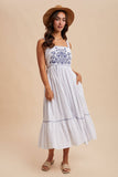 CROSS STITCH EMBROIDERED MAXI DRESS: OFF-WHITE / M
