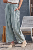 Striped Cotton Drawstring Harem Pants: SAGE / S-M-L:2-2-2
