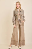 Mineral Wash Button Cropped Shacket HT5560: Ashed Black / S-M-L / 2-2-2