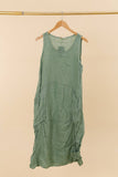 Sleeveless long dress 100% linen REF. 8466: WASABI