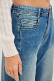 MID-RISE WIDE-LEG FRAYED HEM DENIM JEANS: DENIM BLUE / Contemporary / S