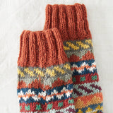 BHAWANA Fair Isle Legwarmers Handknit Waste Wool: Multi Rust Orange