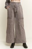 BEST Mineral Wash Wide leg Cropped pants HP5524: MossGreen / S-M-L / 2-2-2