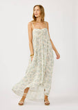 Spaghetti Strap Floral Hi-Lo Maxi Dress: Vanilla/Dusty Purple / L