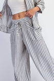 STRIPE SOFT WASH LINEN BLENDED PANTS: Taupe/Natural / S-M-L(2-2-2)