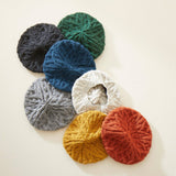 HEMANTA Cable Knit Wool Beret Hat: Forest Green