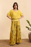 Floral print trousers in 100% Linen REF. 30526: Duck Green