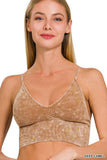 Washed Ribbed Seamless Bra Padded Tank Top: ASH BLACK / 3-3 (S/M-L/XL)