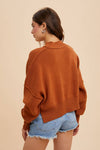 KNITTED MOCKNECK PULLOVER SWEATER: CAMEL / M