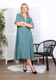 Long dress in 100% linen REF.7161: Duck Green / Unique