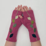 Fingerless Cashmere Gloves-Leaves: Grey / One Size Fits Most