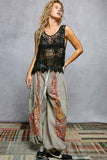 Round Neck Sleeveless Crochet Scalloped Opening Top: NATURAL / Os