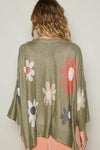 V-neck colorful flower print light weight sweater SALE: OLIVE / S