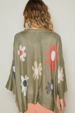 V-neck colorful flower print light weight sweater SALE: OLIVE / L