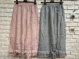 Fancy eyelet embroidery trousers 9204 100% linen: Moutarde