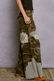 Floral Embroidered Patches Butterfly Patchwork Woven Pants: BLACK STRIPED MULTI / M
