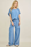 Mineral Washed Boho waist band wideleg cropped pants HP5900 : Ashed Black / S-M-L / 2-2-2
