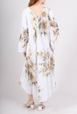 Flowy floral linen dress with 2 pockets 14945: 100% linen / Brown / One size