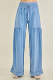 Mineral Washed Boho waist band wideleg cropped pants HP5900 : Ashed Black / S-M-L / 2-2-2