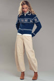 Fair Isle Zip-Up Knit Cardigan: NAVY / S-2/M-2/L-2