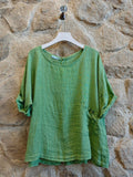 REF 83773  100% LINEN   SIDE TIE BLOUSE: Marrón