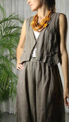 REF 6454 100% LINEN VEST: KHAKI