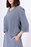 Linen cotton top with sleeve detail 15811: 50% linen 50% cotton / White / One size