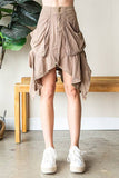 WASHED ASYMMETRICAL HEM LAYERED CARGO SKIRT: MOCHA / S-M-L(2-2-2)