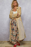 Long sleeve double gauze floral patch woven long jacket: NATURAL / S