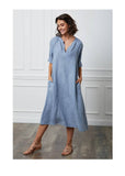 Long dress in 100% linen REF.7161: Sky Blue / Unique