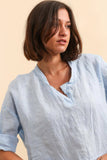 Linen top v-neck 23100 100% linen: Taupe