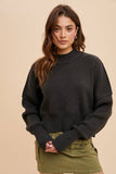 KNITTED MOCKNECK PULLOVER SWEATER: DUSTY OLIVE / S