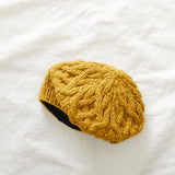 HEMANTA Cable Knit Wool Beret Hat: Forest Green