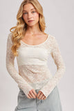LETTUCE-EDGE SHEER MESH TWO WAY TOP: ECRU / S