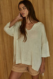 W1978 | Knit Sweater Ramie Cotton Pullover Top: Cream / L