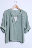 Linen cotton top with sleeve detail 15811: 50% linen 50% cotton / Taupe / One size