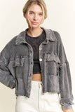 Mineral Wash Button Cropped Shacket HT5560: Vintage Olive / S-M-L / 2-2-2