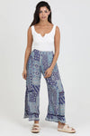 25T24-FR25 LACE INSERT RUFFLE DETAIL PRINTED WIDE LEG PANTS: M