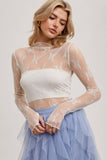 FLORAL EMBROIDERY LACE MESH LAYERING TOP: HAZELNUT / S