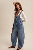 Western Wide-Leg Denim Overalls LRP0336: Sunwashed Blue / Contemporary / M
