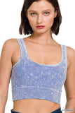 "...._ Square neck Washed Seamless Rib Bralette w/ Removab: ASH OLIVE-153482 / L/XL