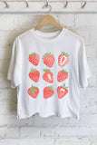 STRAWBERRIES GRAPHIC LONG CROP TOP : STONE