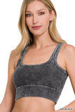 ", Square neck Washed Seamless Rib Bralette w/ Removab: DEEPCAMEL-159667 / L/XL