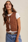 Colored Denim Tie-Front Vest LVT018: Mocha / L