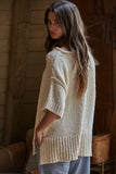 W2289 | Knit Sweater Cotton Short Sleeve Pullover Top: Natural / L