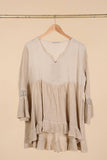 Ruffled cotton linen tunic 1003 10% linen 90% cotton: Beige