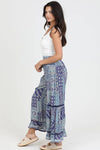 25T24-FR25 LACE INSERT RUFFLE DETAIL PRINTED WIDE LEG PANTS: M