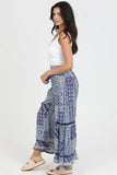 25T24-FR25 LACE INSERT RUFFLE DETAIL PRINTED WIDE LEG PANTS: L