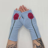 Fingerless Cashmere Gloves-Mum: Aqua on Olive / One Size Fits Most